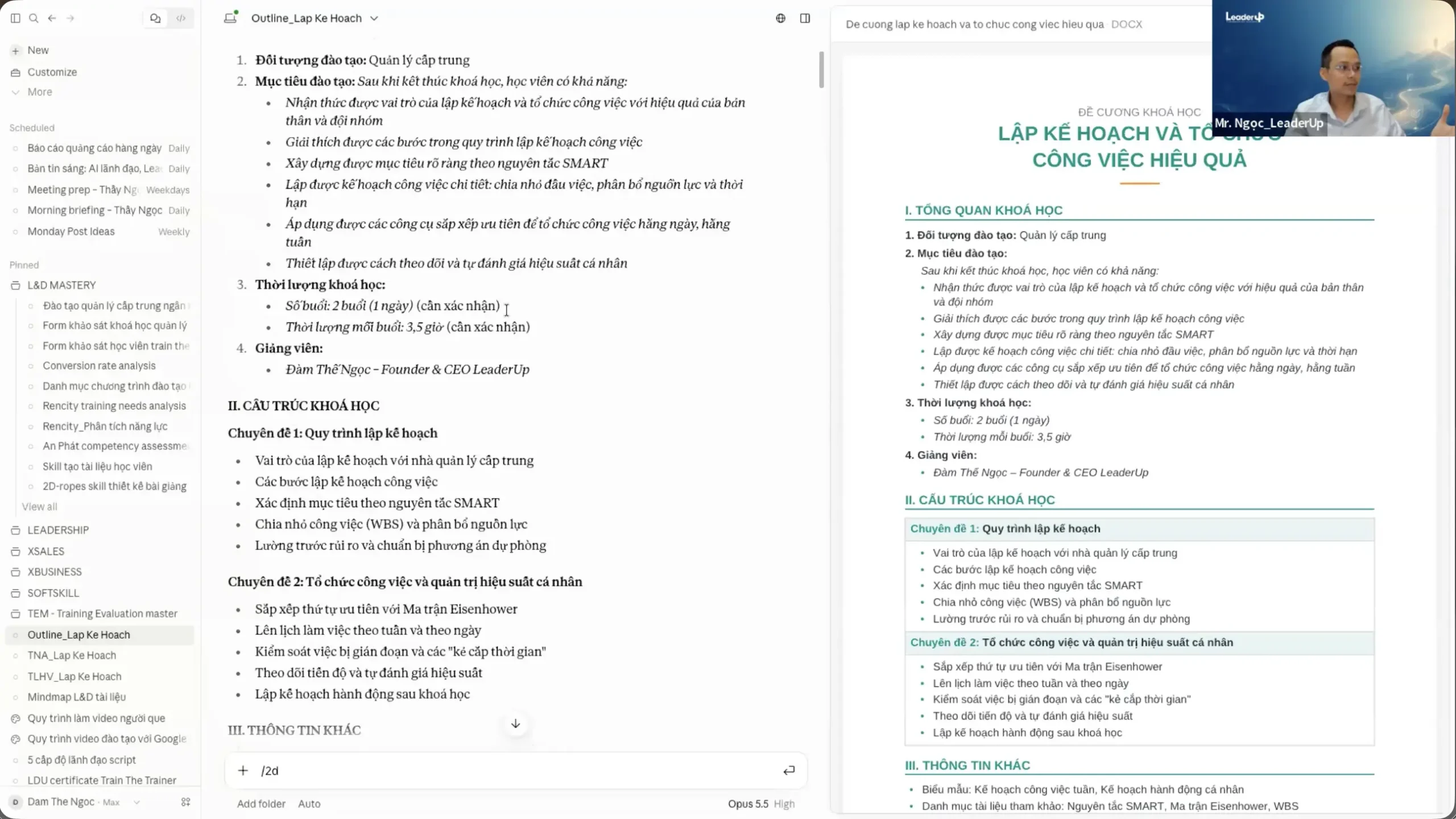 Đàm Thế Ngọc - AI cho người làm đào tạo - Đề cương khóa học một trang do Skill AI tạo, đúng nhận diện thương hiệu