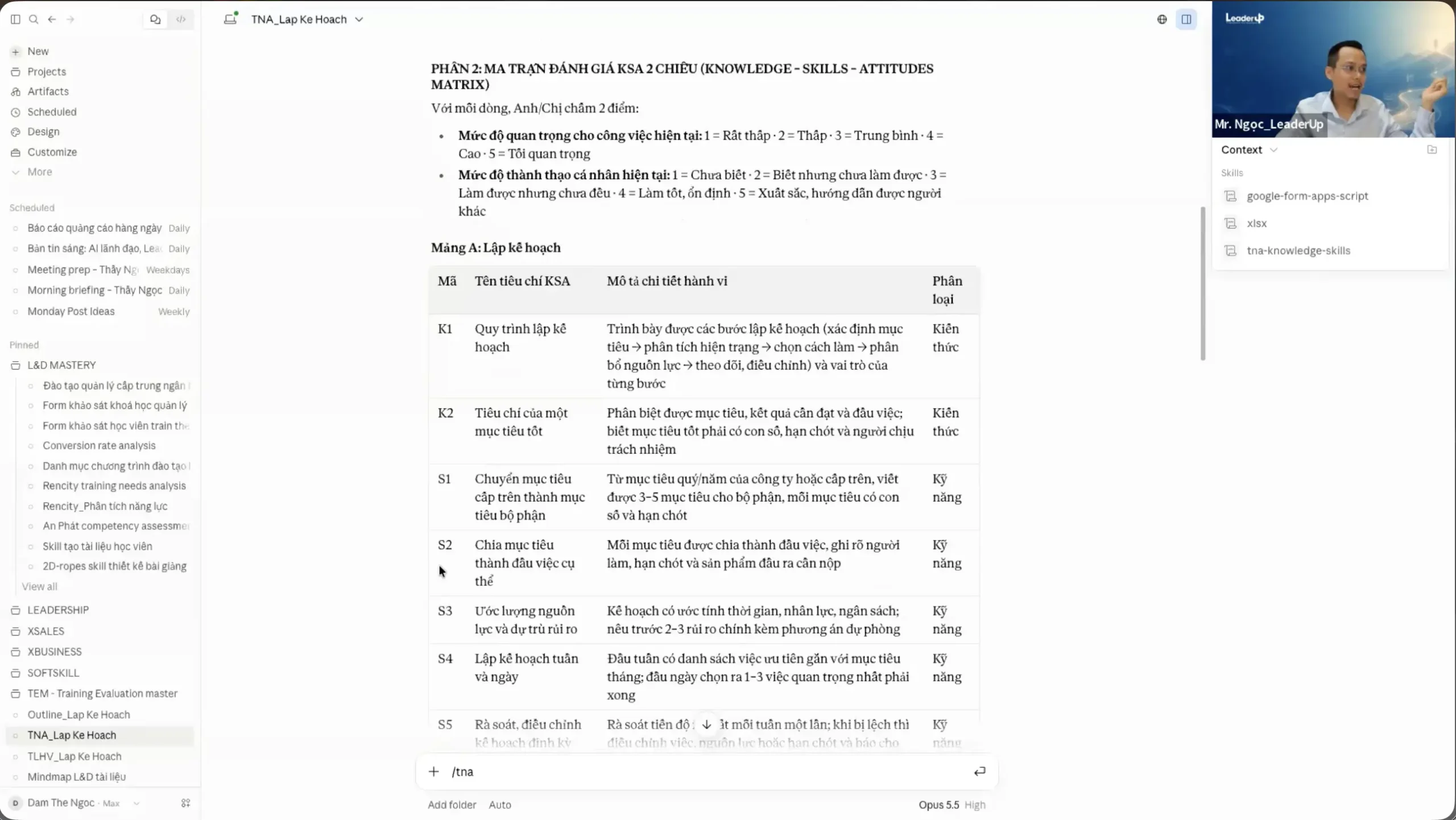 Đàm Thế Ngọc - AI cho người làm đào tạo - Thầy Ngọc demo AI khảo sát nhu cầu theo ma trận kiến thức - kỹ năng - thái độ.